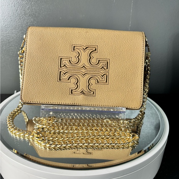 Tory Burch Handbags - Tory Burch Tan Gold Wallet Crossbody Bag with Logo 8x2x5 pebbled leather